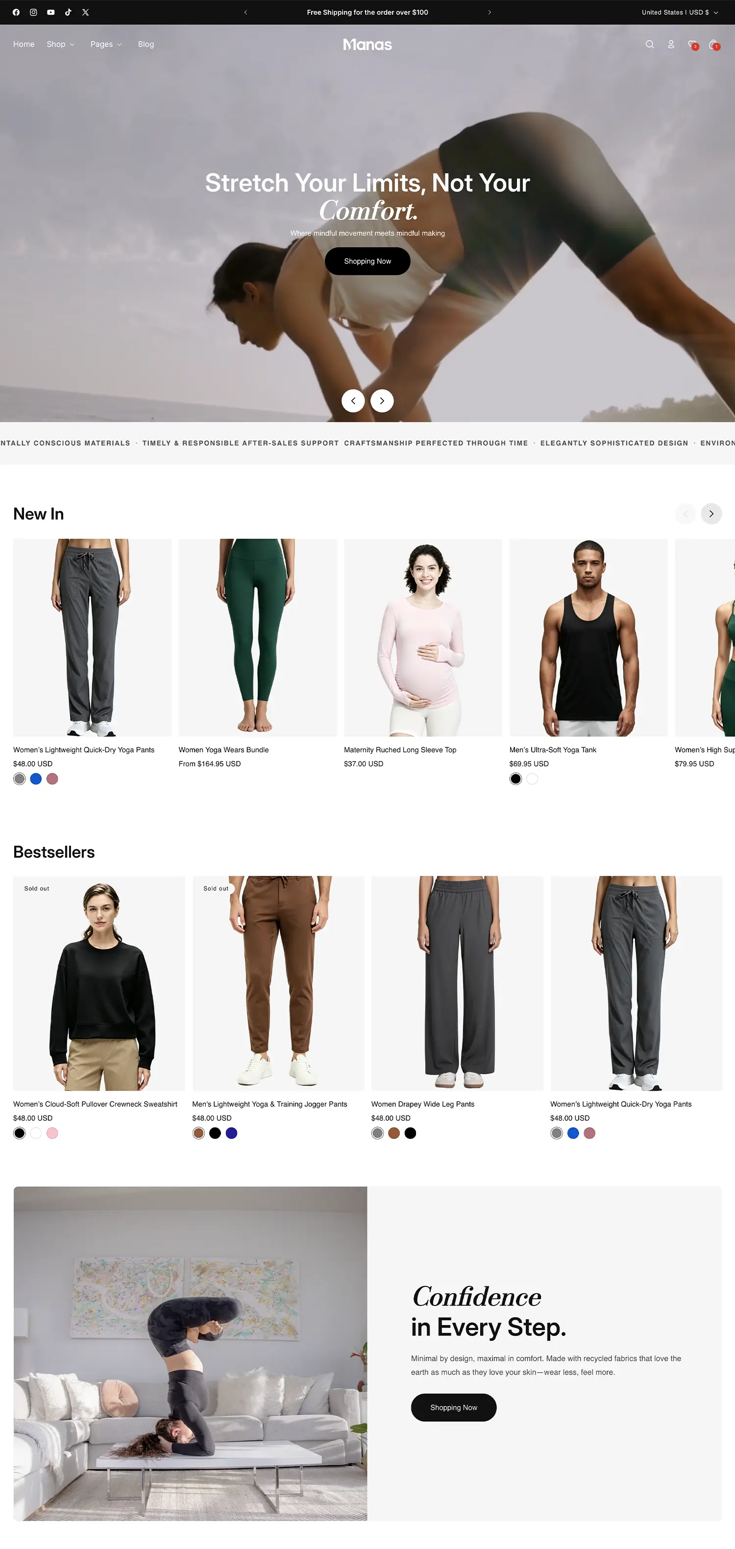 Manas activewear theme preview